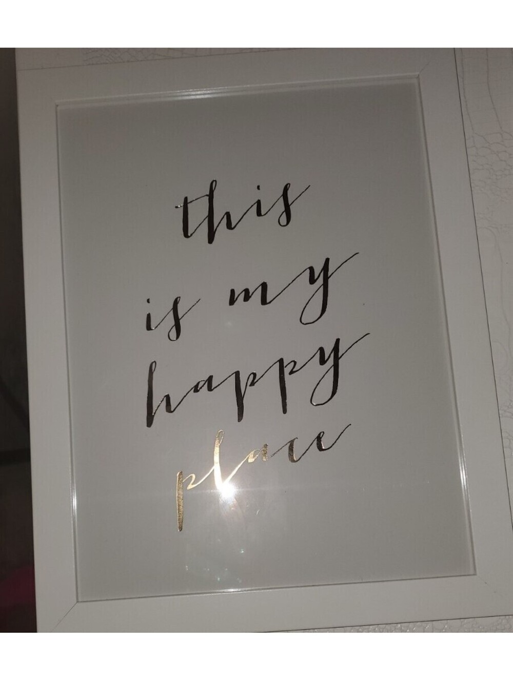'THIS IS MY HAPPY PLACE' WHITE FRAMED INSPIRATIONAL QUOTE ART 13"x 10.5"